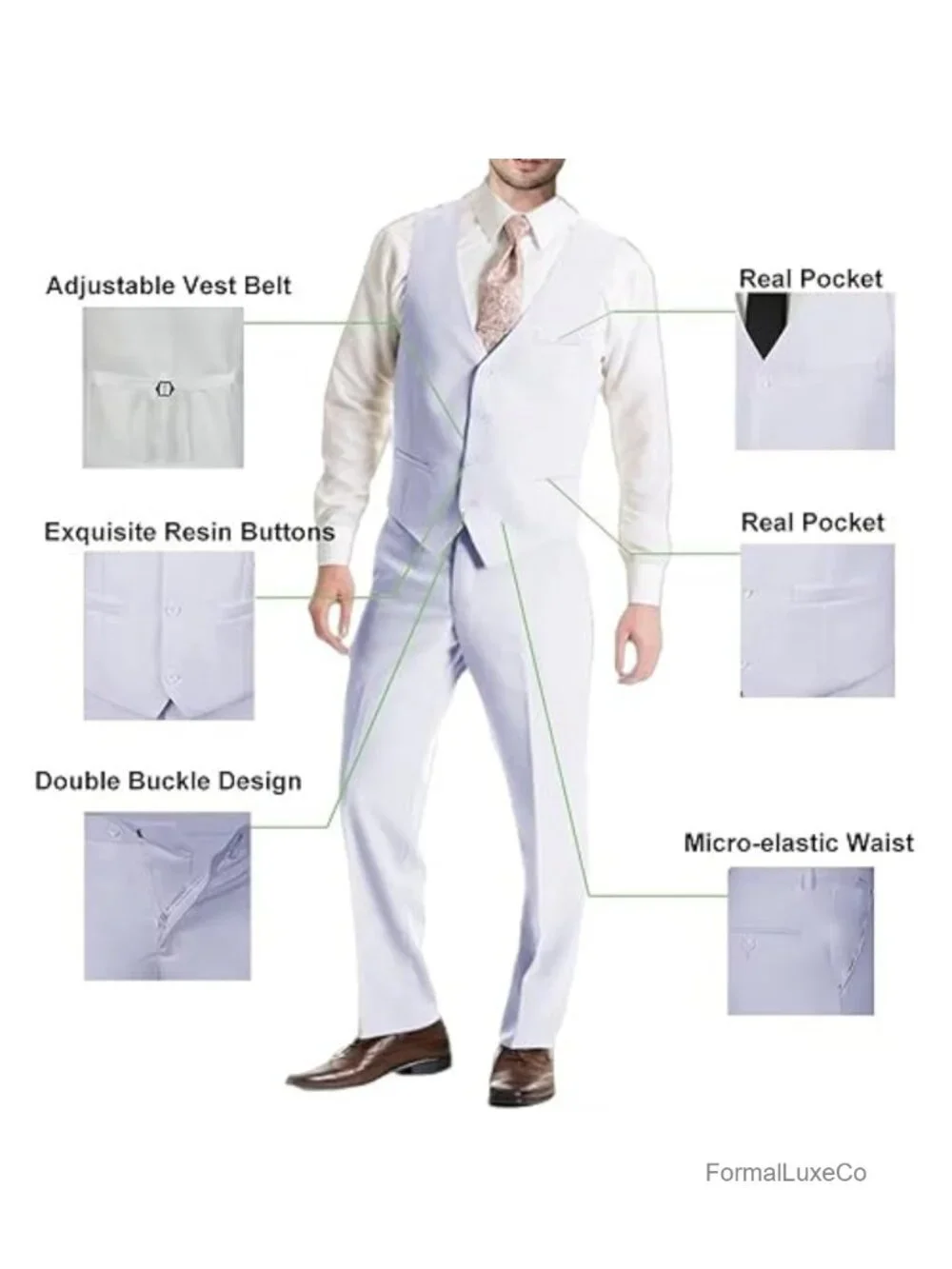 Men's 3 Piece Suit Set with Blazer, Vest & Pants for Wedding, Prom & Business